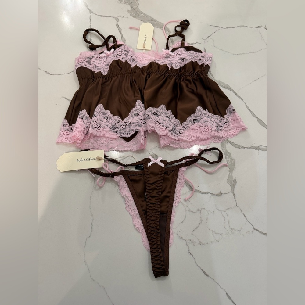 NWT For Love And Lemons Jaden Sleep Top and panty set size S - Picture 5 of 6